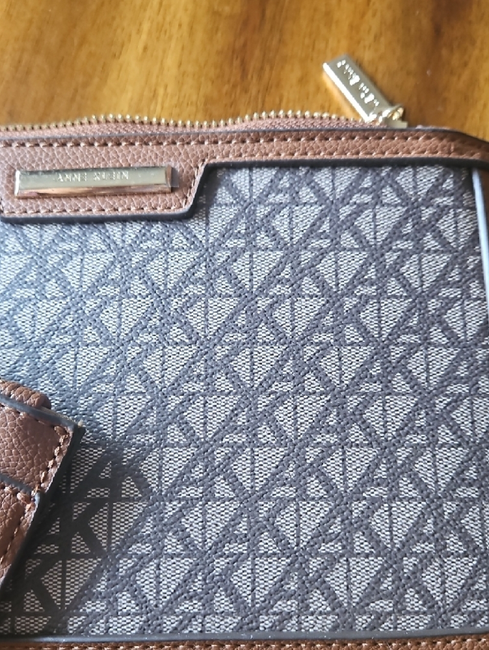 Anne Klein Brown Monogram Wristlet with Matching Card Case - Picture 3 of 8